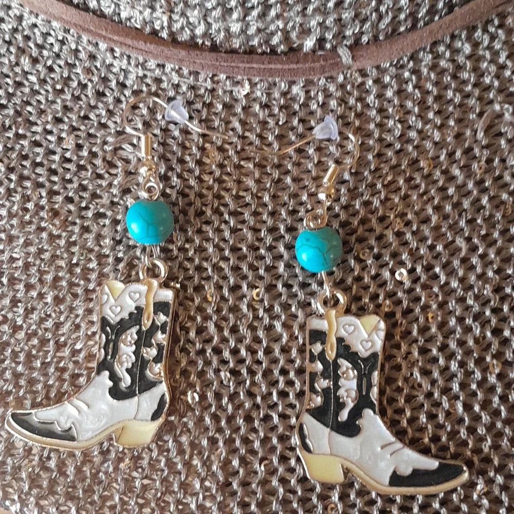 Cowboy Boot Earrings with Turquoise Beads